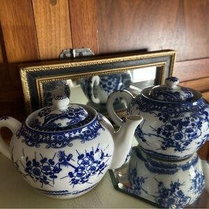 Two Blue and White Cherry Blossom Ceramic Teapot - Home / Kitchen/ Dining